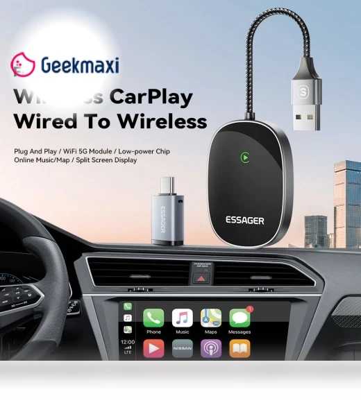 Wired to Wireless CarPlay Adapter — USB, ESSAGER