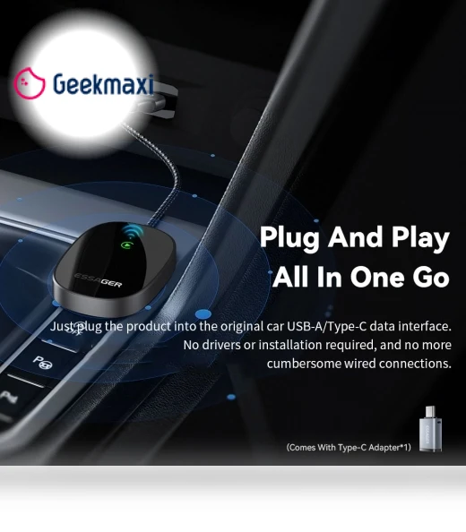 Wired to Wireless CarPlay Adapter — USB, ESSAGER