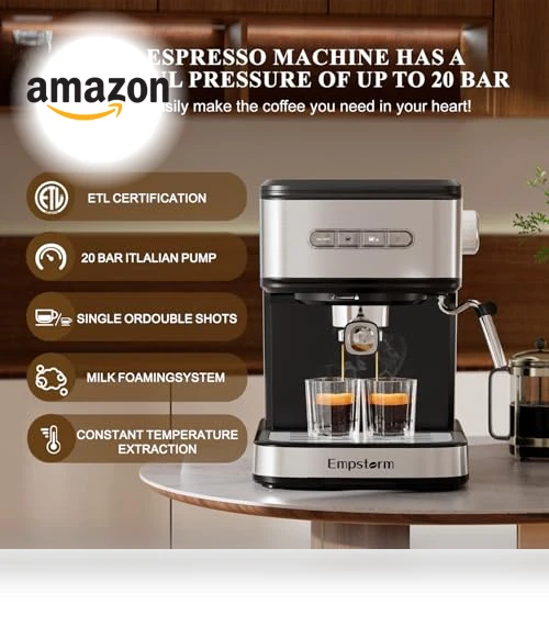 20 Bar Espresso Machine with Milk Frother Steam Wand — Coffee & Espresso Combos, Empstorm