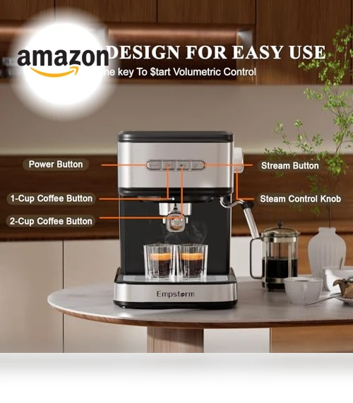 20 Bar Espresso Machine with Milk Frother Steam Wand — Coffee & Espresso Combos, Empstorm