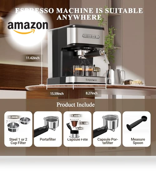 20 Bar Espresso Machine with Milk Frother Steam Wand — Coffee & Espresso Combos, Empstorm