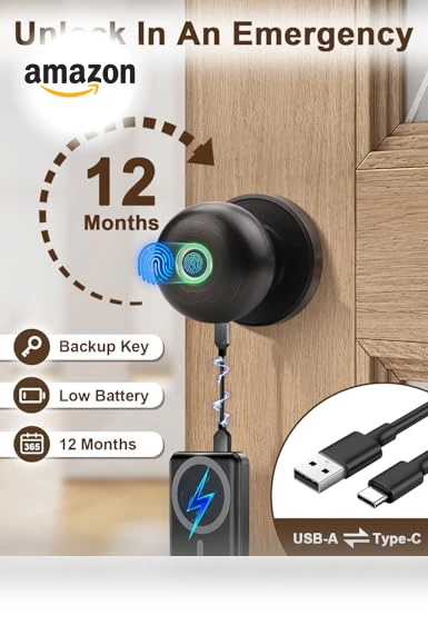 Fingerprint Smart Lock Biometric Door Knob — Smart Home Security, Tinewa