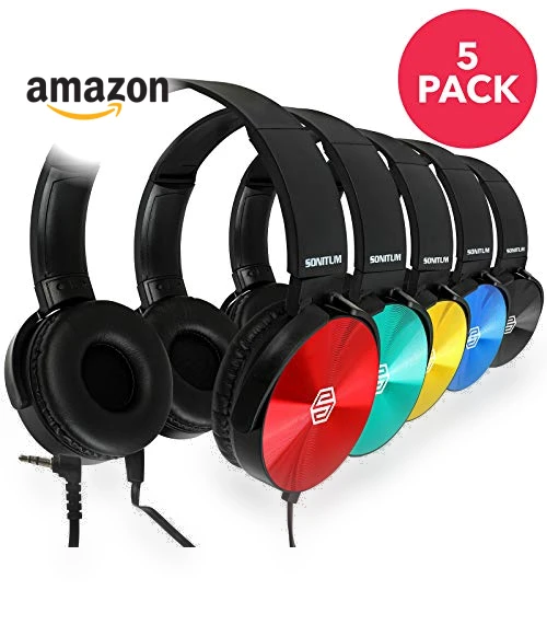 Kids Headphones Bulk 5 Pack — In-Ear Headphones, Sonitum