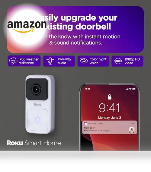 Smart Video Doorbell & Chime — Smart Home Security, Roku
