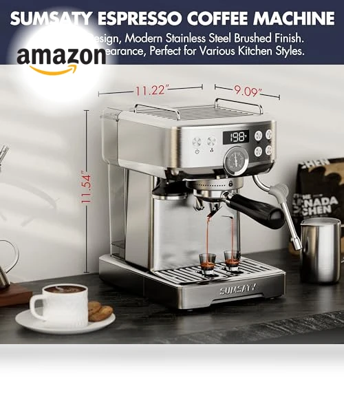 Stainless Steel Espresso Machine with Milk Frother — Milk Frothers, SUMSATY