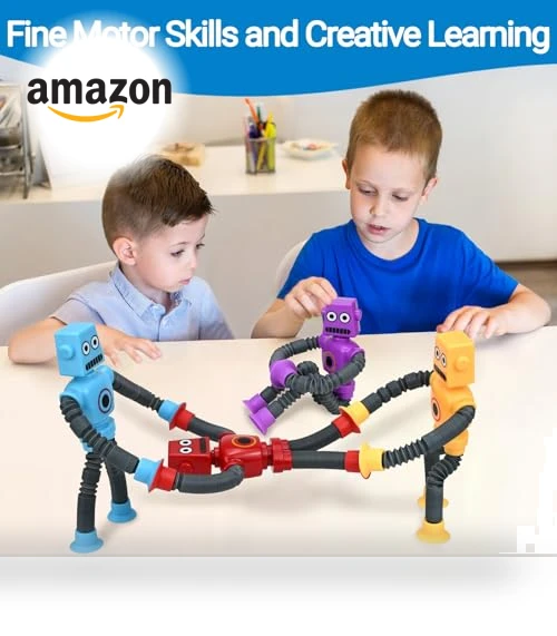 Telescopic Suction Cup Robots Autism Pop Tubes Sensory Fidget Toy — Stress Relievers, COLEGRY