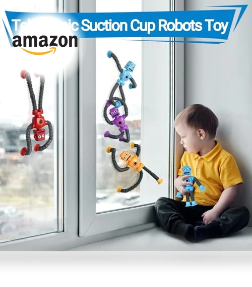 Telescopic Suction Cup Robots Autism Pop Tubes Sensory Fidget Toy — Stress Relievers, COLEGRY