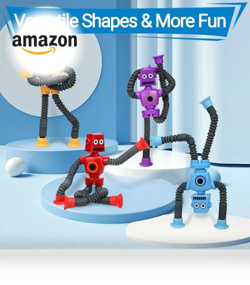 Telescopic Suction Cup Robots Autism Pop Tubes Sensory Fidget Toy — Stress Relievers, COLEGRY