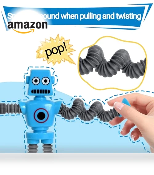 Telescopic Suction Cup Robots Autism Pop Tubes Sensory Fidget Toy — Stress Relievers, COLEGRY