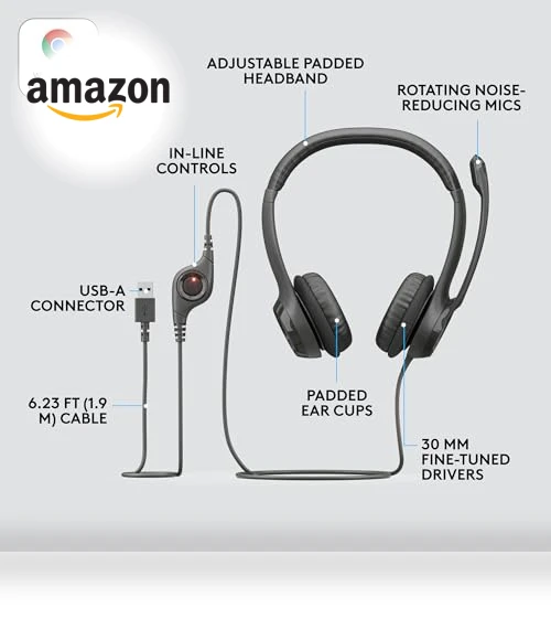 Wired Headset with Noise Cancelling Microphone — Audio Gear, Logitech