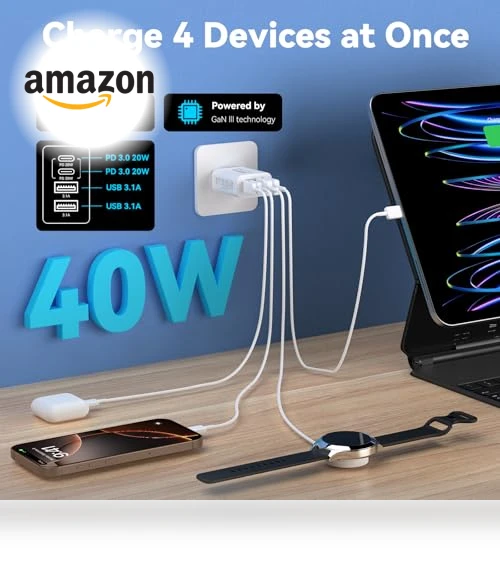 40W 4 Ports Type C Fast Phone Charging Cubes — Wall Chargers, Ubearkk