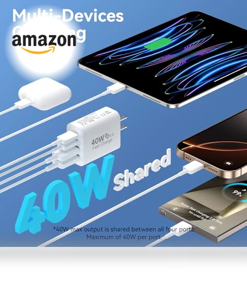 40W 4 Ports Type C Fast Phone Charging Cubes — Wall Chargers, Ubearkk