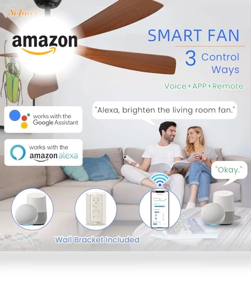 52" Smart Ceiling Fan with Lights and Remote — Ceiling Fan Wall Controls, Sofucor