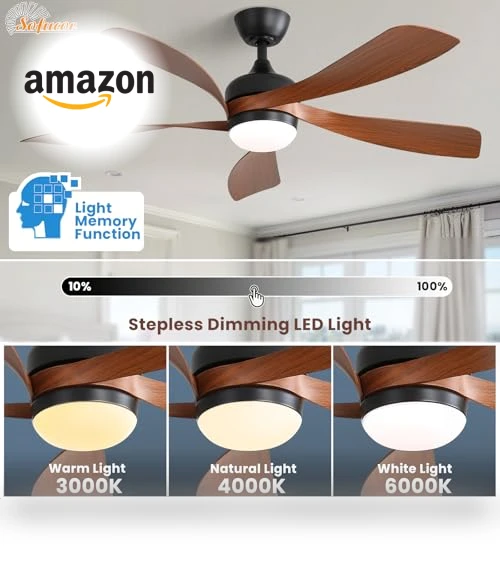 52" Smart Ceiling Fan with Lights and Remote — Ceiling Fan Wall Controls, Sofucor