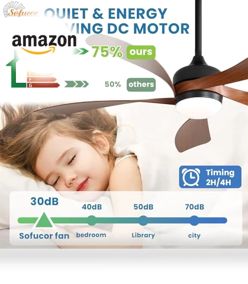 52" Smart Ceiling Fan with Lights and Remote — Ceiling Fan Wall Controls, Sofucor
