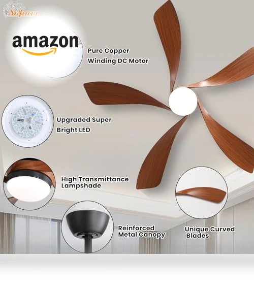 52" Smart Ceiling Fan with Lights and Remote — Ceiling Fan Wall Controls, Sofucor