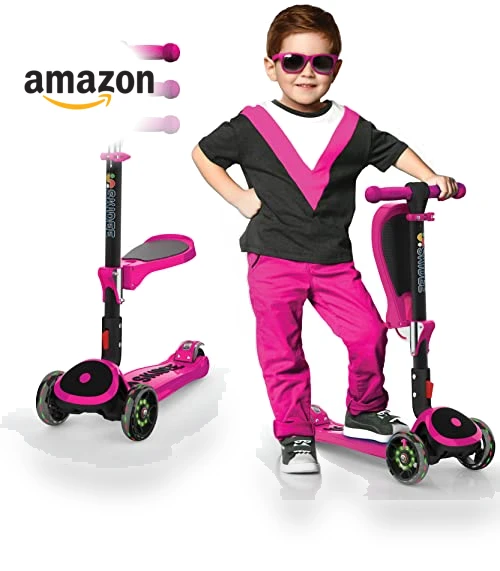 Adjustable Height Foldable Scooter with Removable Seat — Balance Bikes, SKIDEE