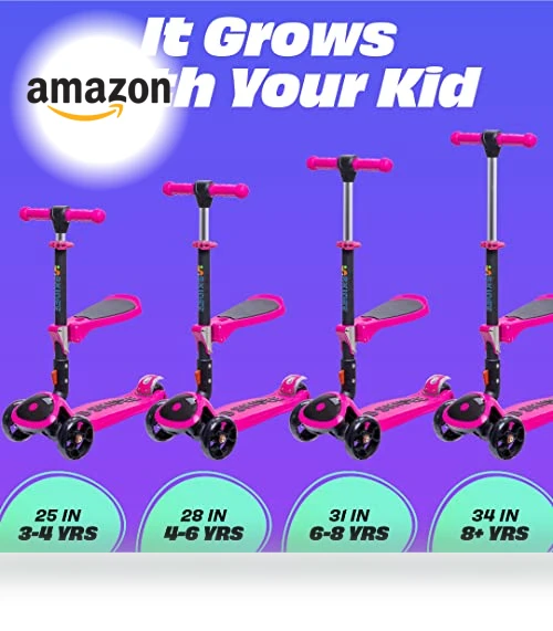 Adjustable Height Foldable Scooter with Removable Seat — Balance Bikes, SKIDEE
