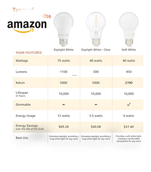 LED Light Bulbs — Compact Fluorescent, Amazon Basics