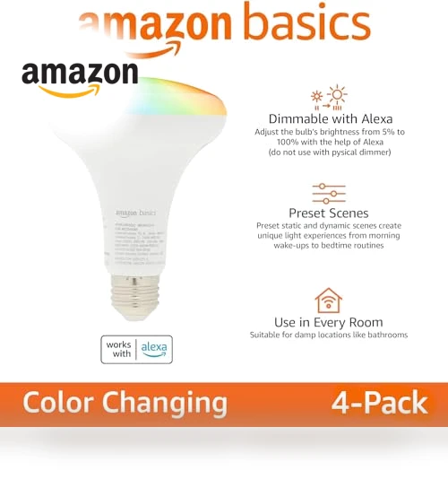Smart BR30 LED Light Bulb, Color Changing — LED, Amazon Basics