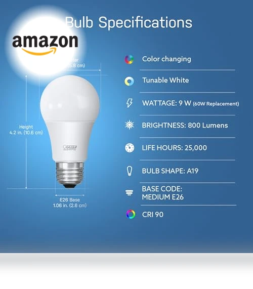 Smart Light Bulbs with RGB Color Changing and Tunable White — LED, Feit Electric
