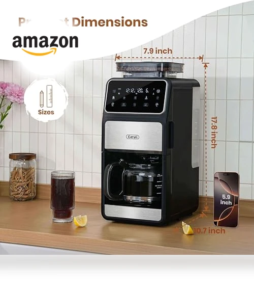 10 Cup Drip Coffee Maker with Built-in Grinder — Beverage Warmers, Gevi