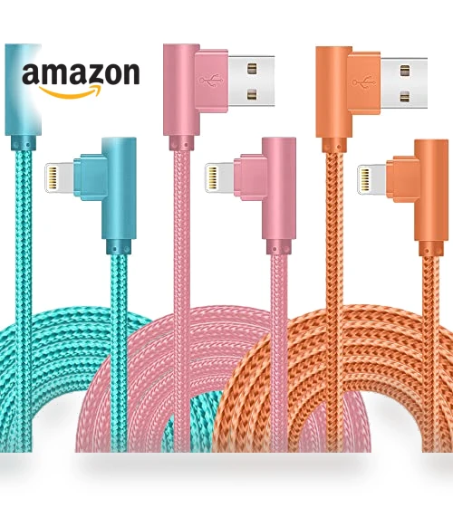 3 Pack 10FT 90 Degree Charging Cable — Lightning, Exeric