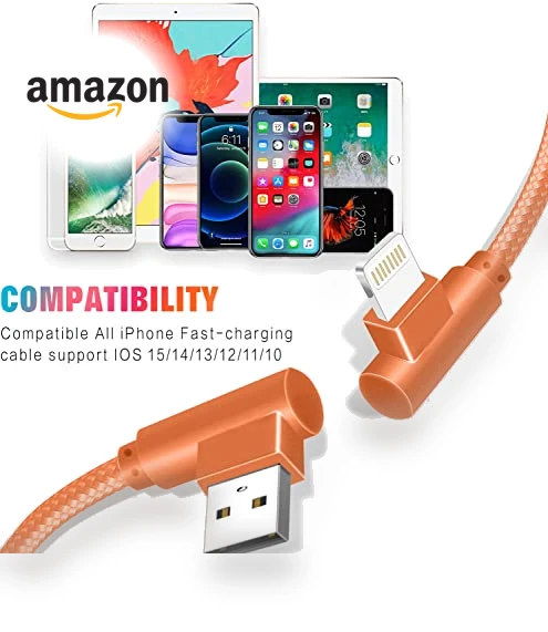 3 Pack 10FT 90 Degree Charging Cable — Lightning, Exeric