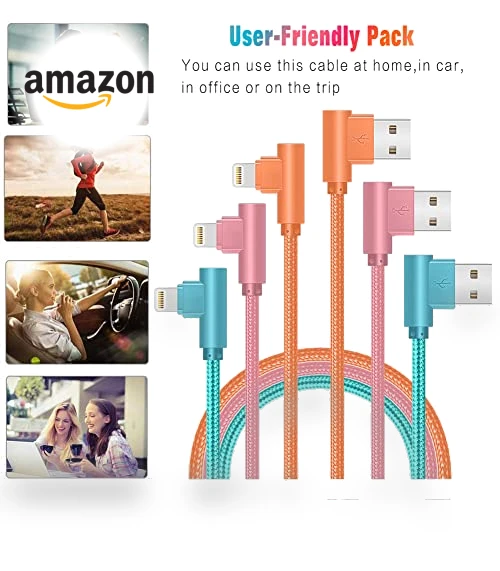 3 Pack 10FT 90 Degree Charging Cable — Lightning, Exeric