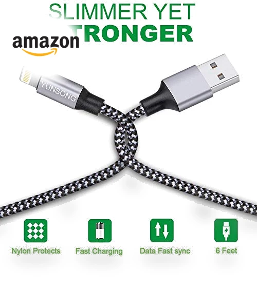 3Pack 6FT Nylon Braided Lightning Cable — Lightning, YUNSONG