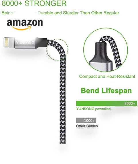 3Pack 6FT Nylon Braided Lightning Cable — Lightning, YUNSONG