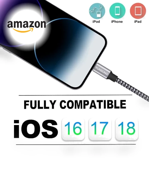 3Pack 6FT Nylon Braided Lightning Cable — Lightning, YUNSONG