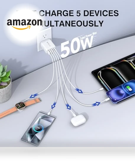 50W 5-Port USB C Wall Charger Block — Wall Chargers, CSODINCE