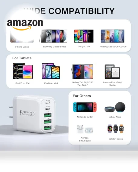 50W 5-Port USB C Wall Charger Block — Wall Chargers, CSODINCE