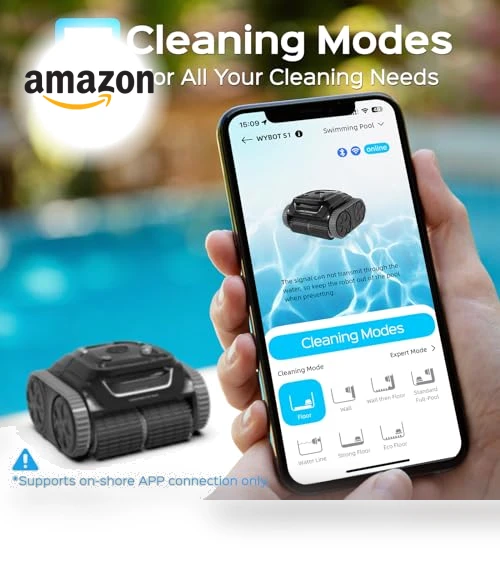 Cordless APP Robotic Pool Cleaner with Wall Climbing — Smart Cleaning Robots, WYBOT