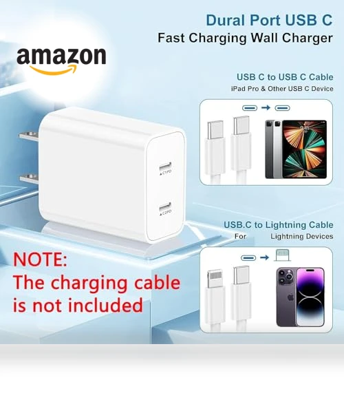 Dual-Port USB-C Fast Charger Block — Chargers, Shenzhen Liuri Technology Co.,Ltd.