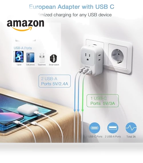 European Travel Plug Adapter USB C — Chargers, TESSAN