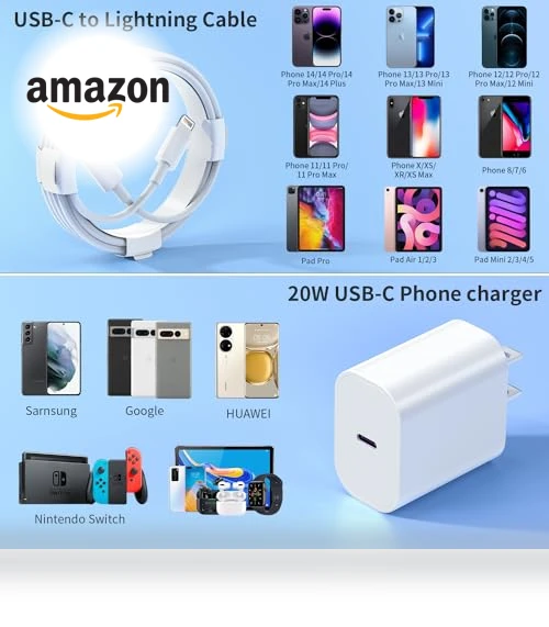 Fast Charging USB C Wall Charger with Lightning Cable — Lightning, CQDKWG