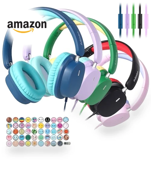 Kids Headphones for School Bulk Set 5-Pack Over-Ear, Foldable — In-Ear Headphones, A+ Scholars