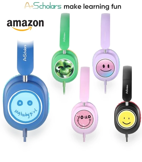 Kids Headphones for School Bulk Set 5-Pack Over-Ear, Foldable — In-Ear Headphones, A+ Scholars