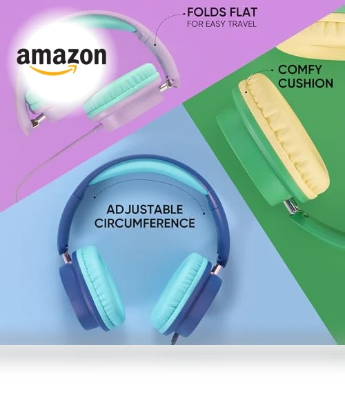 Kids Headphones for School Bulk Set 5-Pack Over-Ear, Foldable — In-Ear Headphones, A+ Scholars