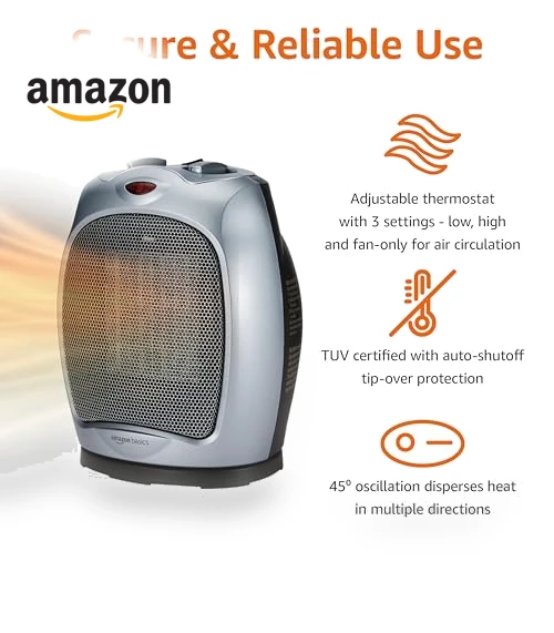 Oscillating Ceramic Space Heater — Portable Heating Solutions, Amazon Basics