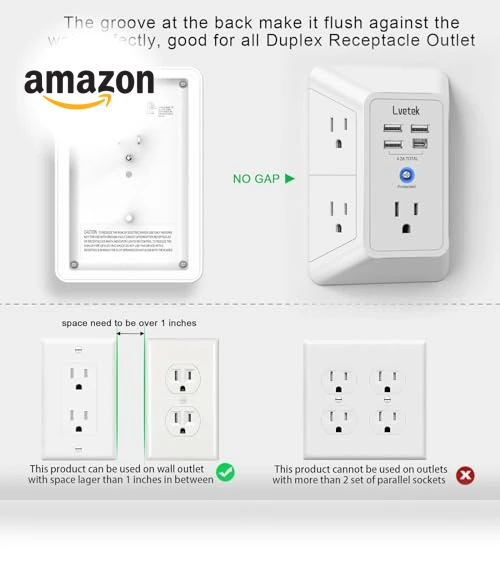 Outlet Extender Multi Plug with USB Charging Ports — Power Solutions & Surge Protection, Lvetek