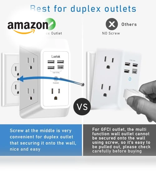 Outlet Extender Multi Plug with USB Charging Ports — Power Solutions & Surge Protection, Lvetek
