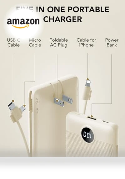 Portable Charger with Built-in Cables and AC Wall Plug — Chargers, Dong guan Utopia-Originality Technology Co., Ltd