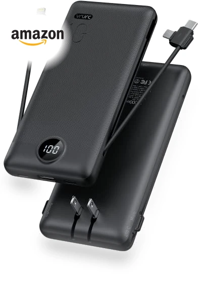 Portable Charger with Built-in Cables and AC Wall Plug — Charging Solutions, VRURC