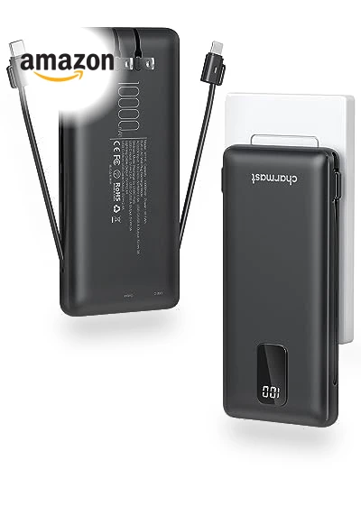 Portable Charger with Built-in Cables & Wall Plug — Mobile Power Solutions, Charmast
