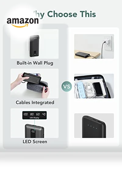 Portable Charger with Built-in Cables & Wall Plug — Mobile Power Solutions, Charmast