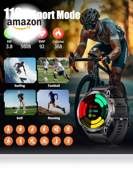 Smart Watch with LED Flashlight and AMOLED Display — Smartwatches, ESFOE
