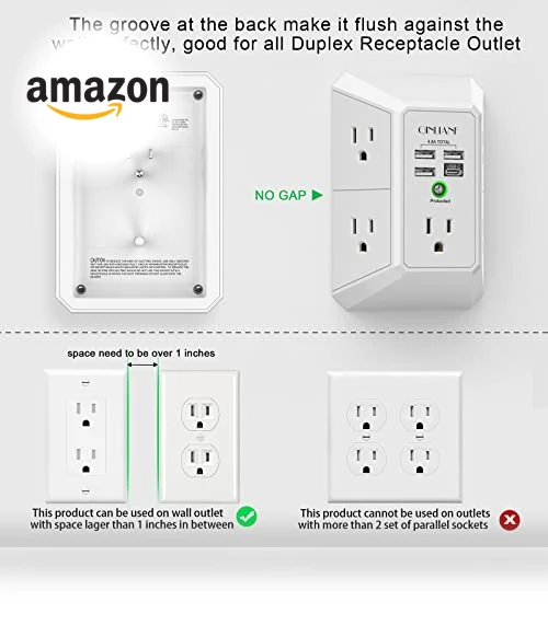 Surge Protector with 5 Outlet Extender and 4 USB Charging Ports — Power Solutions & Surge Protection, QINLIANF